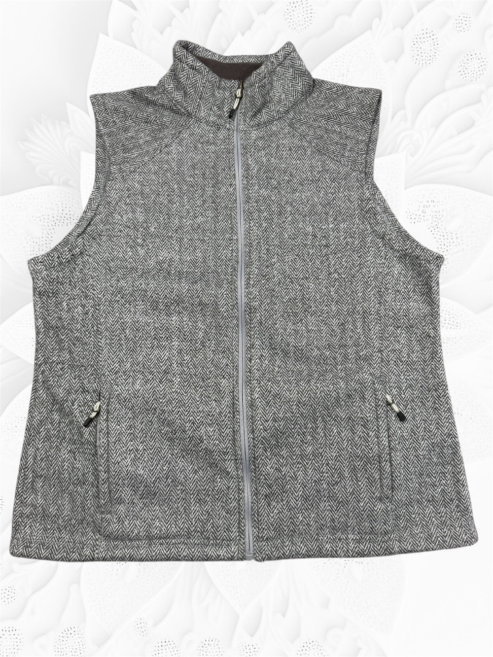 Gray Herringbone Zip-Front Vest - Women's Layering Vest